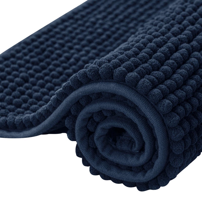 SUBRTEX Bathroom Rugs Chenille Bath Rug Soft Short Plush Bath Mat Soft Shower Mat Water Absorbent Shower Mat Quick Dry Machine Washable(Navy,16" x 24") - Image 1